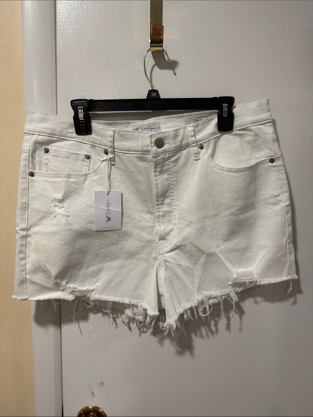 Jessica Simpson White Distressed High Rise Denim Shorts